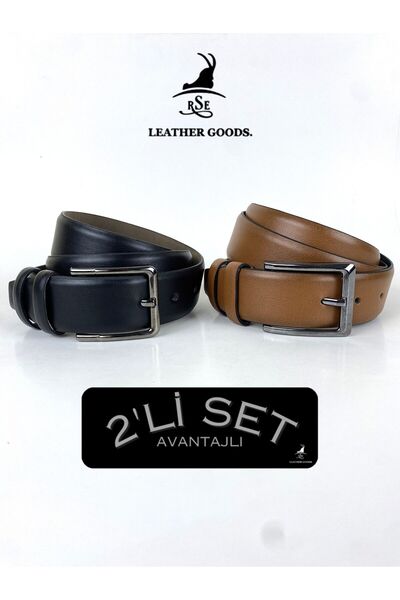 Erkek Klasik Kemer 2'li Set - Vegan Deri - Şık Tasarım