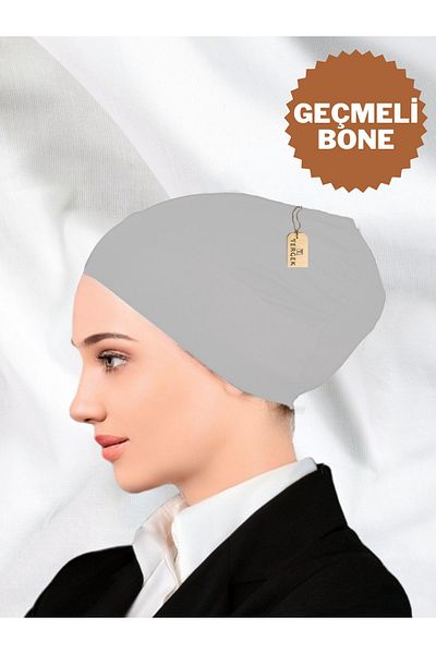 Tergek Gray Cotton Combed Women's Hijab Headscarf - Snap, Seamless and Lycra Scarf Turban Inner Cap