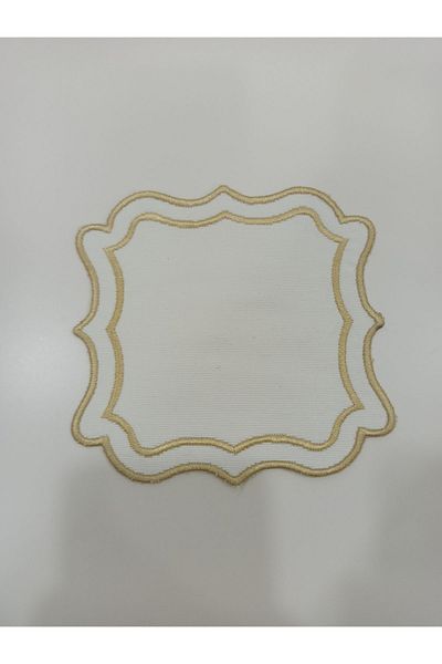 İNCİ ÇEYİZ 6 Pieces of Linen Fabric Double Wrap Brown Embroidered Coffee Side Cocktail Presentation Napkin