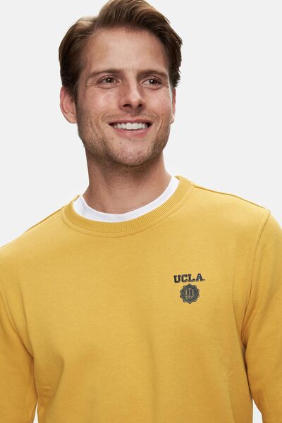 UCLA VALLEY Мъжка суитшърт - Жълт, Велосипедна яка, С принт, Стандартна кройка