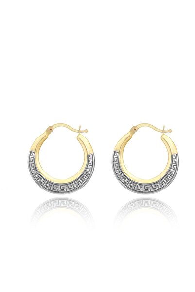 MOOM MÜCEVHERAT Kadın 14 Ayar Altın 2 Renk Yeşil Beyaz Halka Küpe