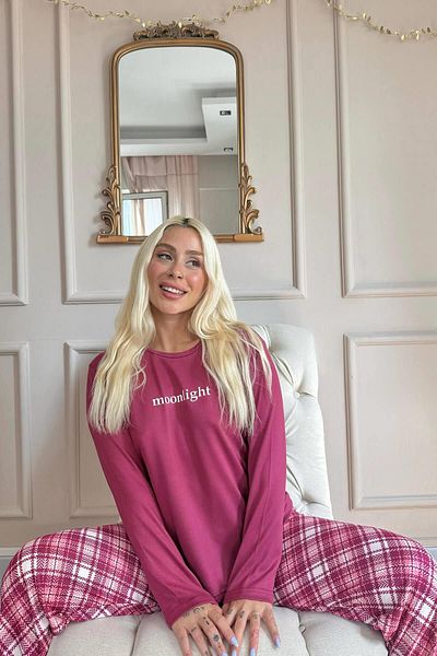Pijamaevi Thermal Plum Moon Patterned Women's Pajama Set