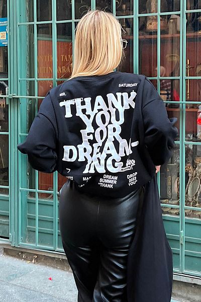 Swist Schwarzes Damen-Sweatshirt aus Baumwolle mit „Thank You“-Aufdruck
