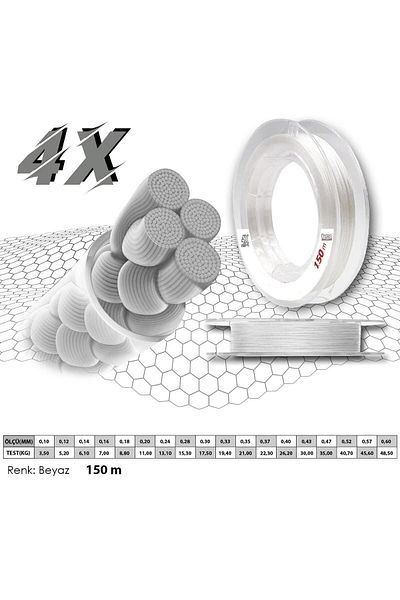 MERCAN MİSİNA Mercan Premium Pe 4x Braid Ip 150 M White Spool Fish Tape