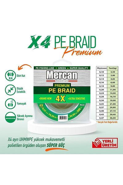 Mercan Green Premium X4 Pe Braid - Thread 300m Spool Line