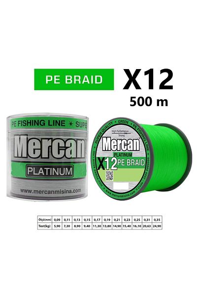 Mercan Pe Braid Platinum X12 Green Thread 500m Reel Fishing Line
