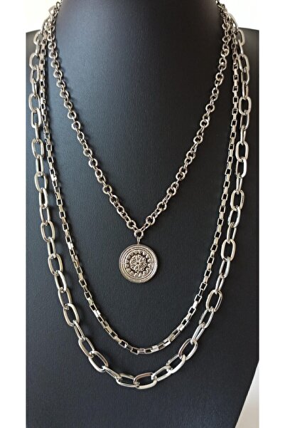 MagicStone Kadın Gümüş Antik Desen Üçlü Kombin Kolye