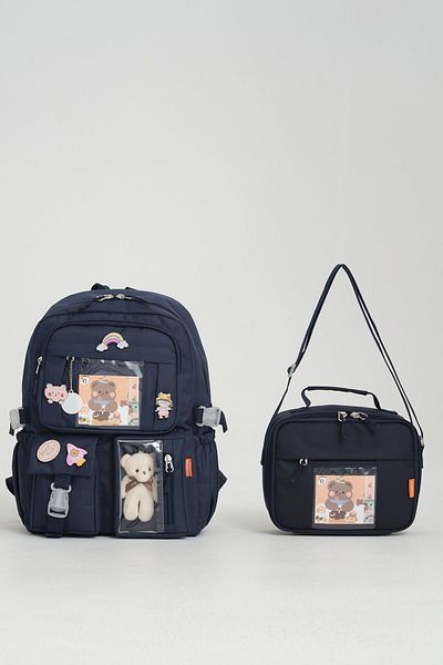 Roxbros Stil coreean Kawaii - Rucsac pentru școala primară cu accesorii, geantă de prânz pentru fete și termoizolatoare