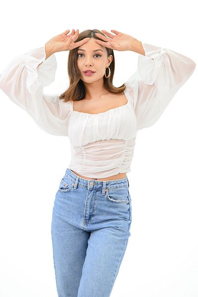 Koza Butik Γυναικεία Crop Μπλούζα Chiffon 1734-24