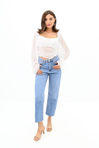 Koza Butik Γυναικεία Crop Μπλούζα Chiffon 1734-24