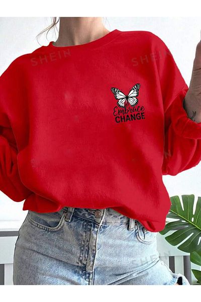 FAVORİST Butterfly Printed Crew Neck Sweatshirt - Embrace