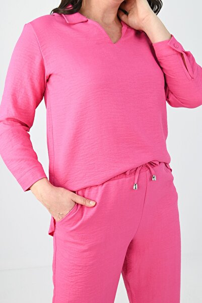 Koza Butik Γυναικείο Σετ Λινό Πόλο Λαιμόκοψης Plus Size 8071-24