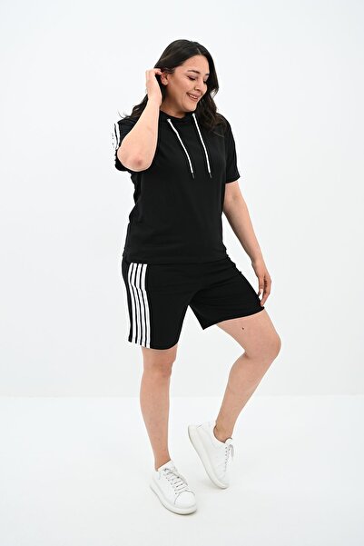 Koza Butik Γυναικείο σορτς ριγέ λεπτομέρειας μεγάλου μεγέθους 3768-23