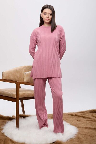 TOFİSA Рожевий жіночий комплект туніка і штани - Прямий велосипедний комір - ...