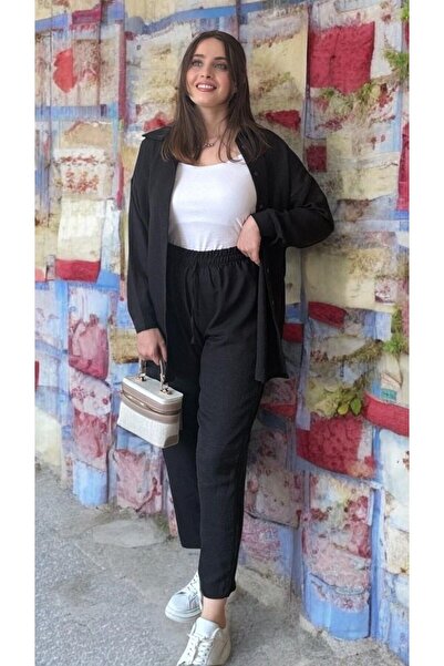 Entropy Gömlekli Ayrobin İkili Keten Takım - Siyah