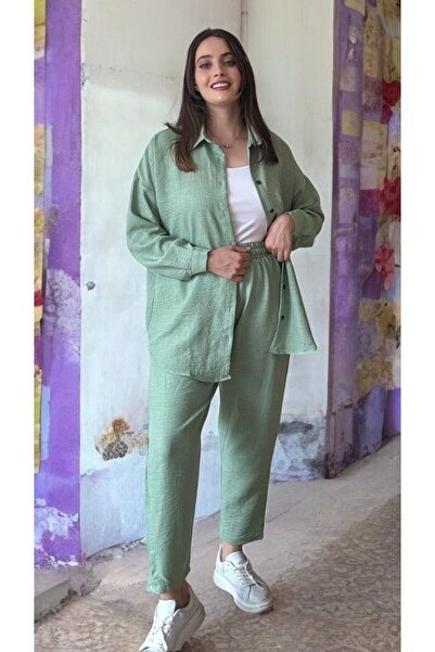 Entropy Gömlekli Ayrobin İkili Keten Takım - Yeşil
