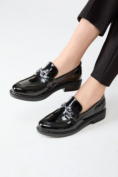 TOFİSA Black Faux Leather Women's Shoes - Buckle, Model 24164