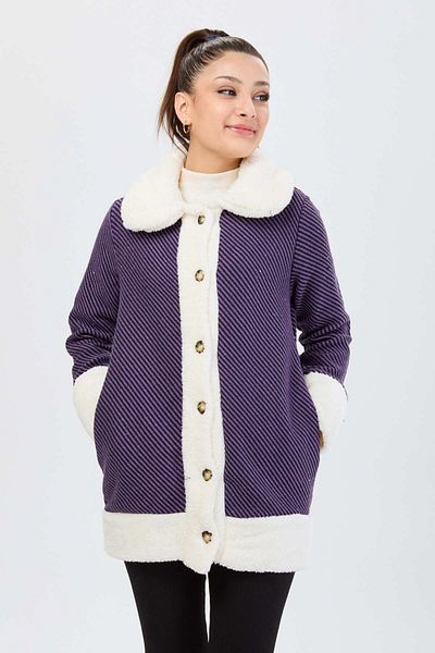 TOFİSA Purple Straight Jacket Collar Women's Jacket - 13095