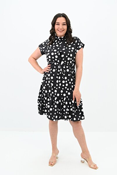 Koza Butik Women's Plus Size Polka Dot Detailed Dress 5226-25