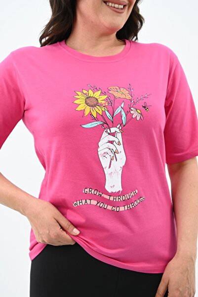 Koza Butik Γυναικείο μπλουζάκι με στάμπα σε μέγεθος λουλουδιών 1574-23