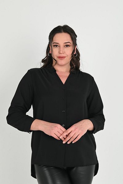 Koza Butik Cămașă de damă cu umăr mare, cu detalii de piatră 1687-24