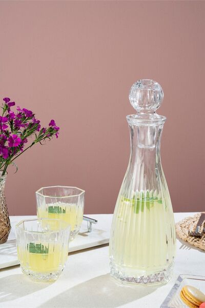 Glamis Selen Concept Linea Iris Model El Yapımı Cam Karaf 2 Bardaklı Set