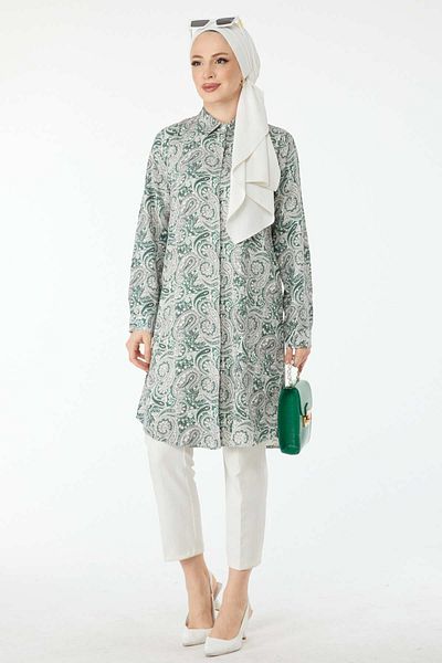 TOFİSA 24504-MINT Gemusterte Tunika