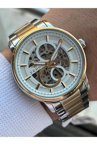 FERRO Men's Wristwatch Ef.3139-D - 2 Years Warranty, 3 Atm Waterproof, Automatic Mechanism and Steel Band