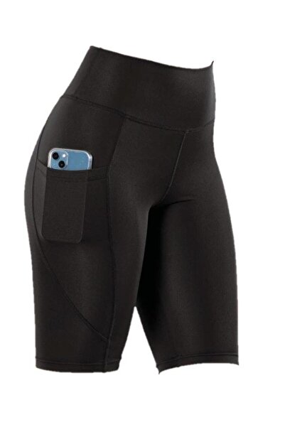 Momslab Disko Above Knee Visok struk Kratke Leggings - Sa detaljem džepa 4114