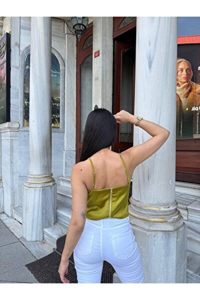 GYZ Taşlı Yeşil Saten Crop