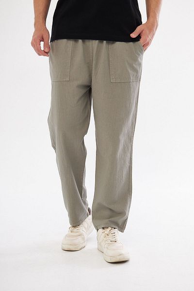 NASIFOĞLU GİYİM Mold Green Men's Linen Trousers - Elastic Waist, Comfortable 100% Cotton, Cool-Keeping, Loose Fit