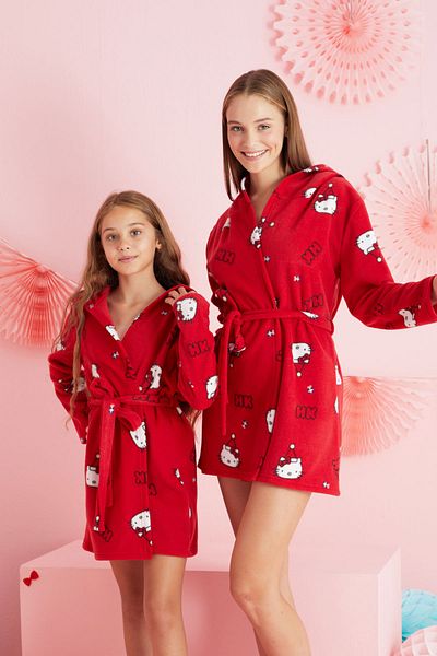 Siyah İnci Hello Kitty Licensed Red Fleece Dressing Gown - Hooded, Hk400