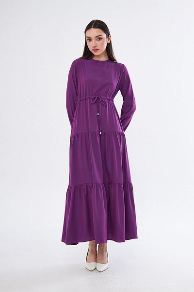 brako tekstil Women's Zero Neck Waist Tie-Up Folded Dress