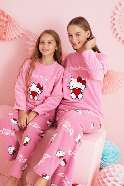 Siyah İnci Σετ πιτζάμες Hello Kitty Fleece Ροζ Κεντημένο Πιτζάμες HK311