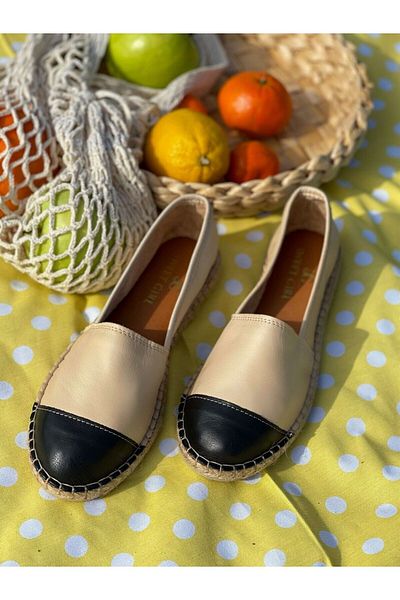sovrana Genuine Leather Espadrille Model Tan-black