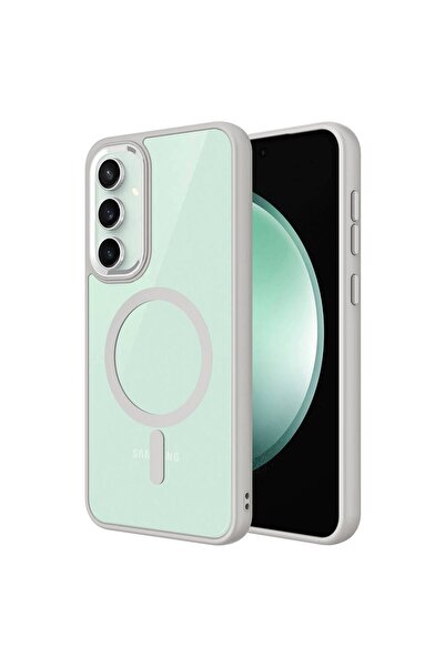 Gpack Samsung Galaxy S23 FE Kılıf Wireless Şarj Özellikli Buttom Magsafe Silikon Kapak Gri