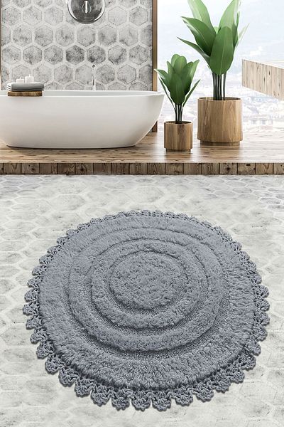 Chilai Home Regnum Cotton Grey Διάμετρος 100x100 cm Βαμβακερό χαλί μπάνιου που πλένεται Tpmk