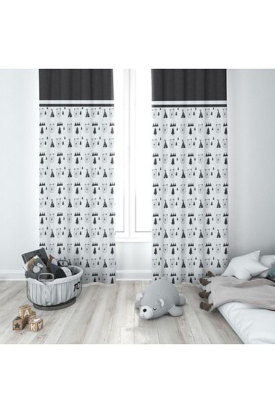 Lolla White Background Curtain with Teddy Bears Figure 228