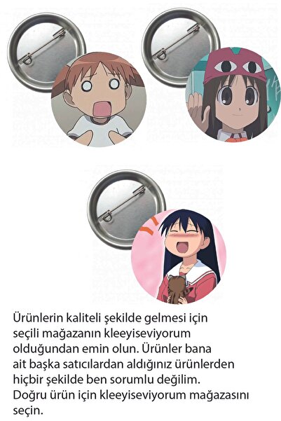 kleeyiseviyorum Azumanga Anime Buton Rozet 3 Adet 37mm