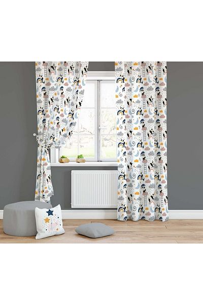 Lolla Cute Panda Patterned Background Curtain 1172
