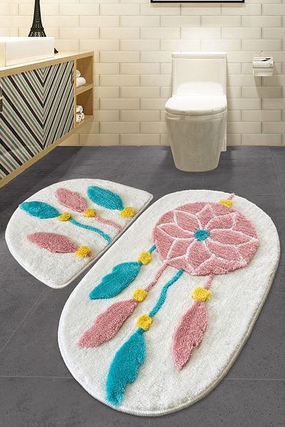 Chilai Home Dream White Σετ 2 τεμαχίων - Πλένεται χαλί μπάνιου και αντιολισθητικό ακρυλικό