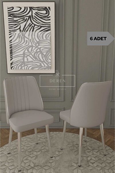 DEREN HOME Par Serisi 6 Adet Açık Gri Silinebilir Kumaş Mutfak Salon Sandalye...
