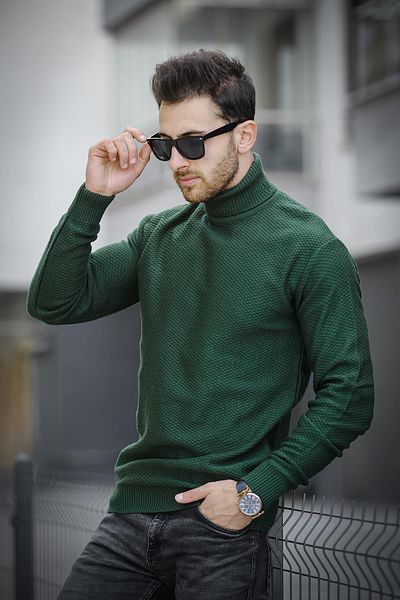 Oksit Seka 500 Ανδρικό Slim Fit Full Fisherman Πουλόβερ - Κυψελοειδή πλεκτό