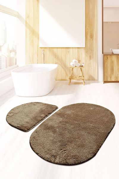Chilai Home Οβάλ Σετ 2 - Μοκέτα μπάνιου Mink, Ακρυλικό που πλένεται αντιολισθητικό