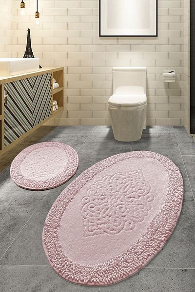 Chilai Home Piante Oval Cotton Pink Set de 2 Covorașe de baie din bumbac Tpmk