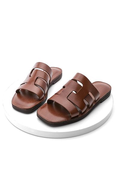 Marjin Women's Genuine Leather Eva Sole Daily Slippers Ornes Tan