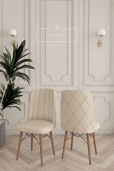 DEREN HOME Astera Serisi 4 Adet Krem Mutfak Ve Yemek Odası Sandalyesi Baby Fa...