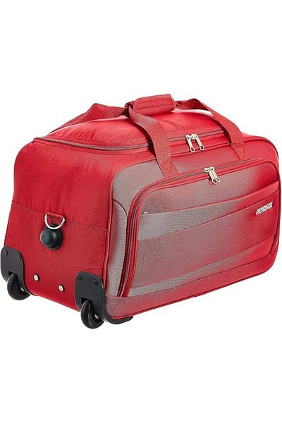 American Tourister حقيبة دافل كوزمو بعجلات باللون الأحمر،