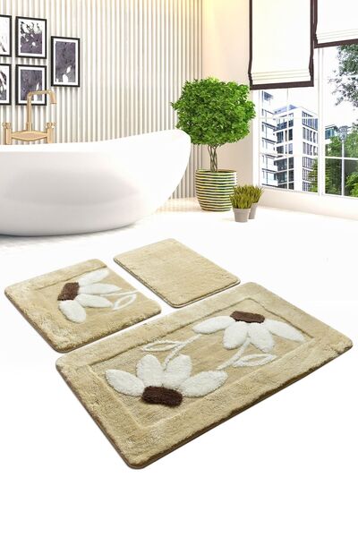 Chilai Home Daisy Stone Set de 3 - cu vas de toaletă și covoraș de baie, covor acrilic