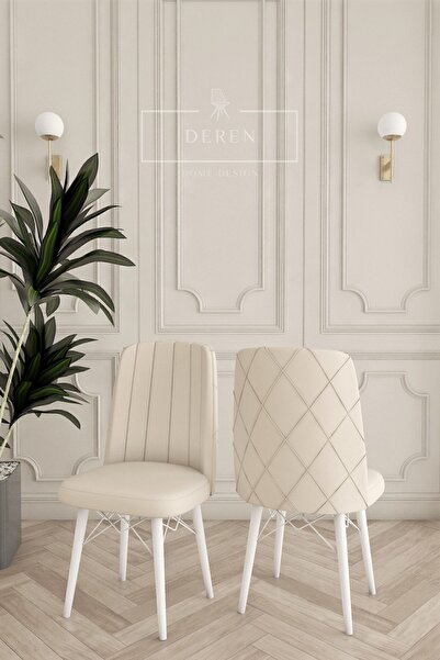 DEREN HOME Astera Serisi 6 adet krem Mutfak ve Yemek Odası Sandalyesi Baby Fa...